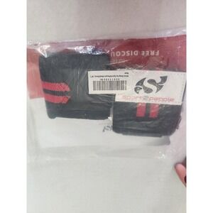 Sport2People Wrist Wraps Red Stripe Black Adjustable Weightlifting Gym Fitness